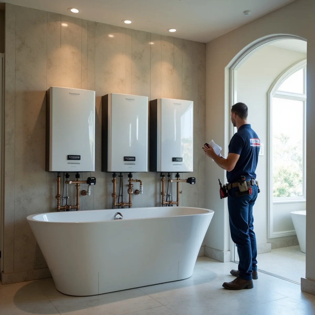 Multi-unit cascading tankless water heater bank installation in Southlake