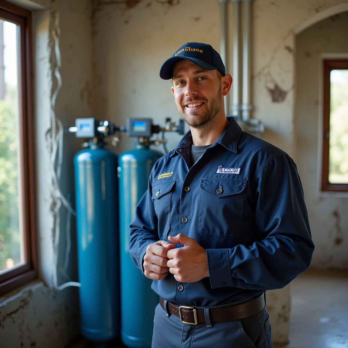 High-capacity twin-alternating resin water softener installation