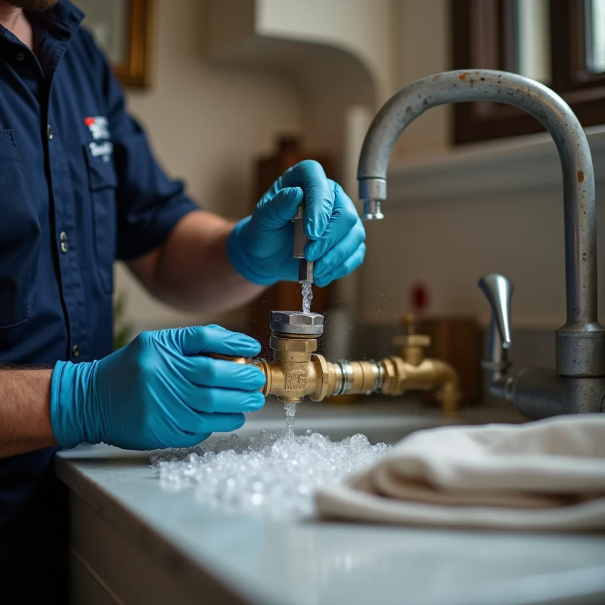 Master plumber performing emergency gas leak repair diagnostics in Southlake TX