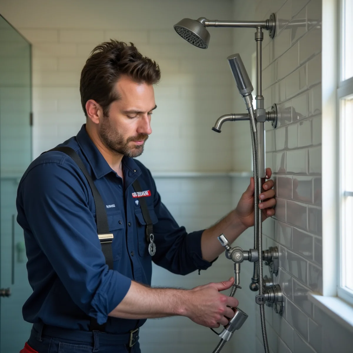Master plumber inspecting luxury estate plumbing manifold in Southlake TX