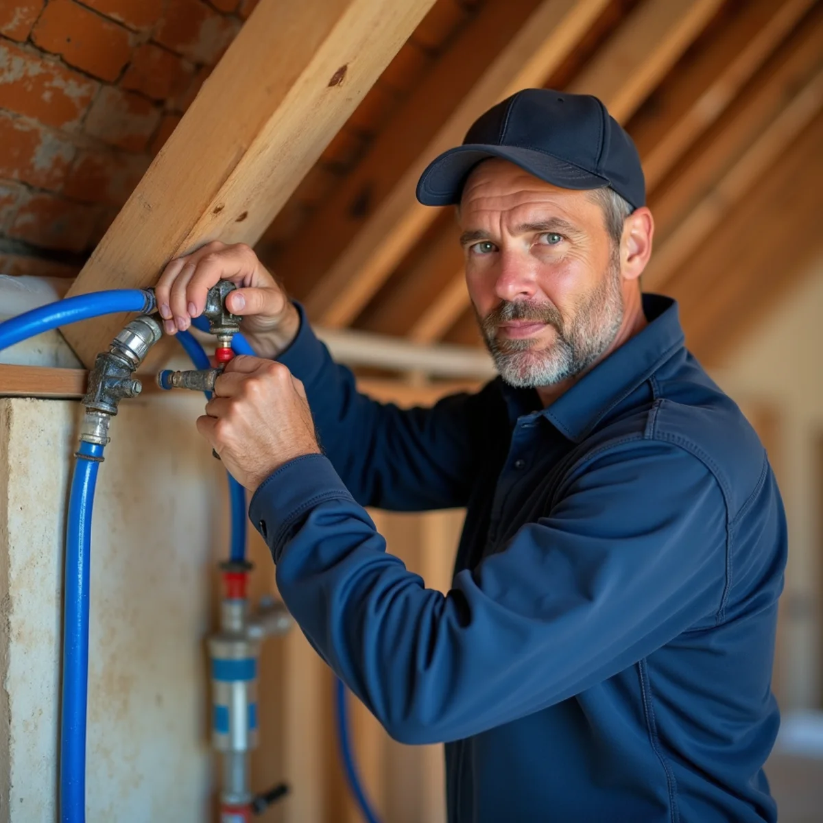 Master plumber installing Uponor PEX-A homerun manifold in Southlake home