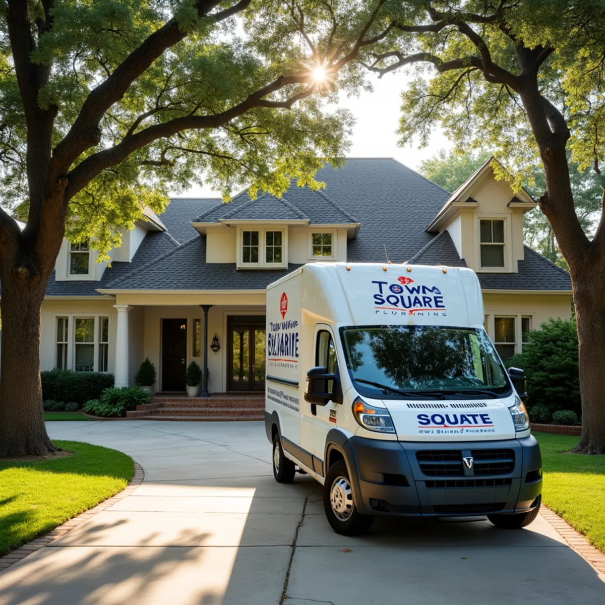 Town Square Plumbing Co service vehicle in Double Oak TX