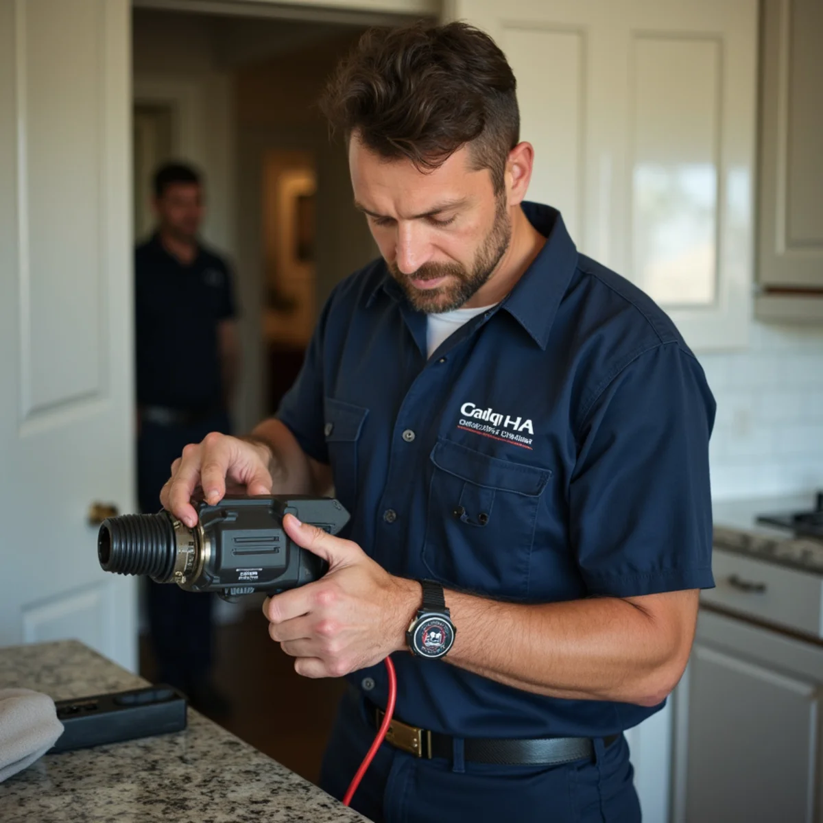Town Square Plumbing master technician on site in Sansom Park TX